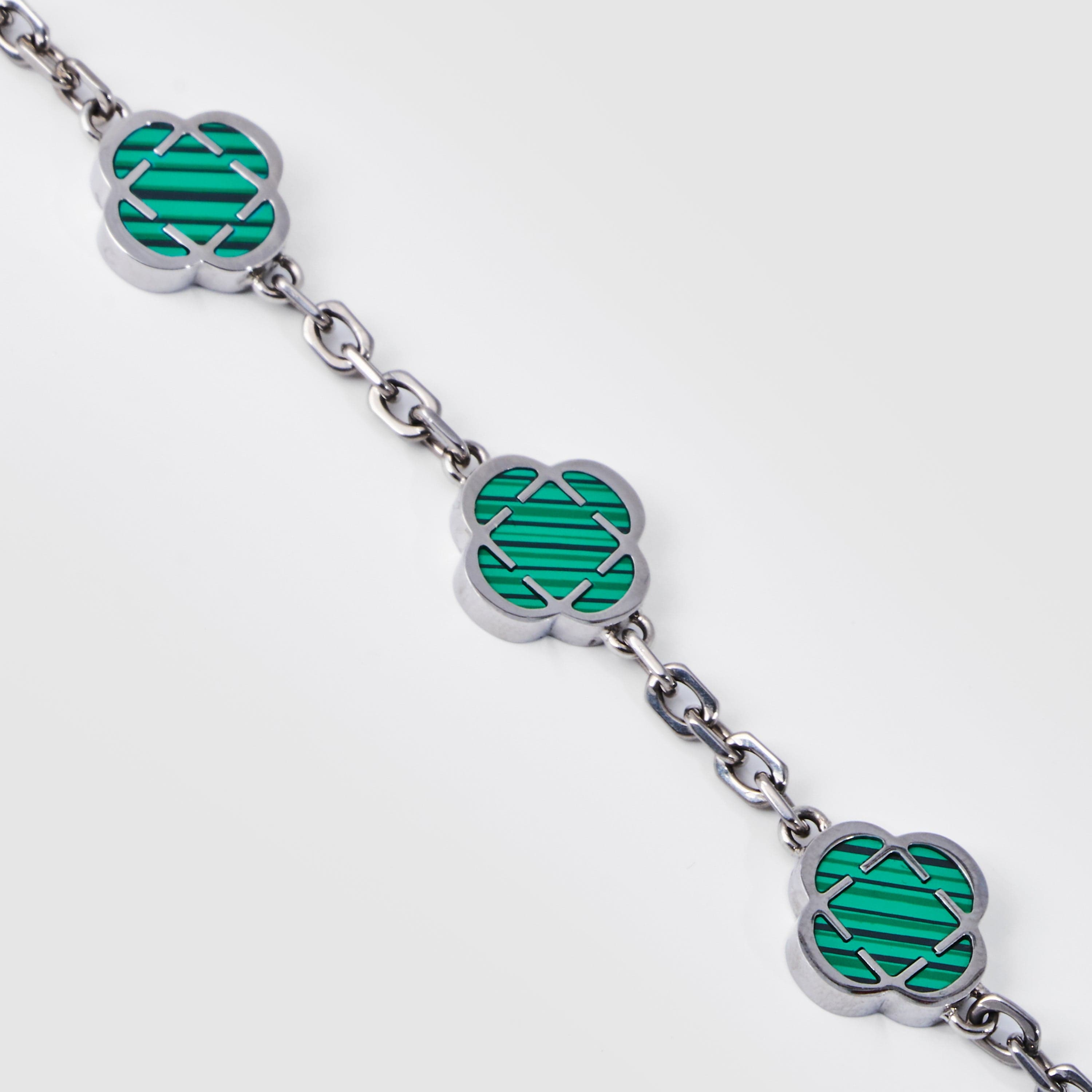 Malachite Clover Stone Bracelet (Silver)
