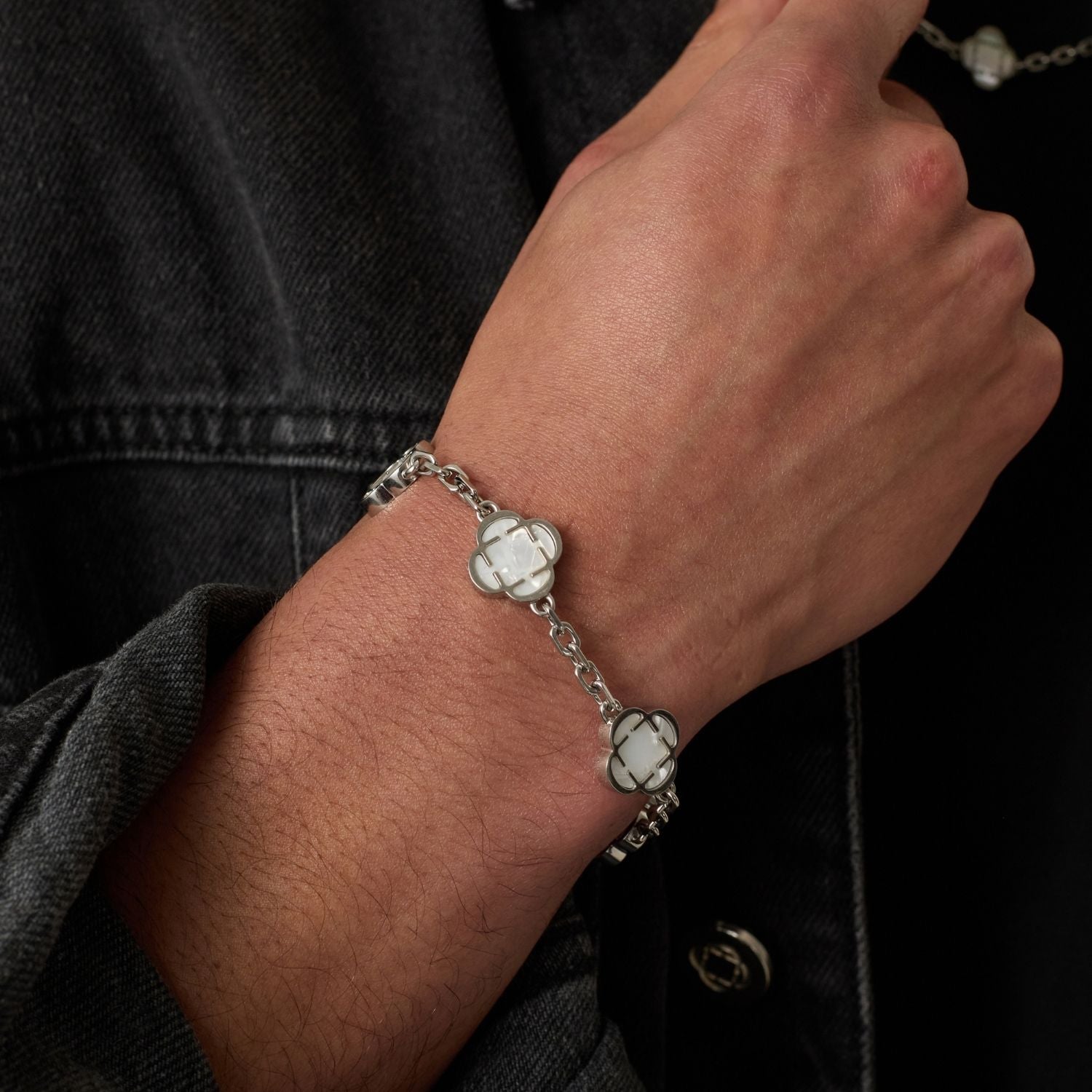 White Clover Stone Bracelet (Silver)