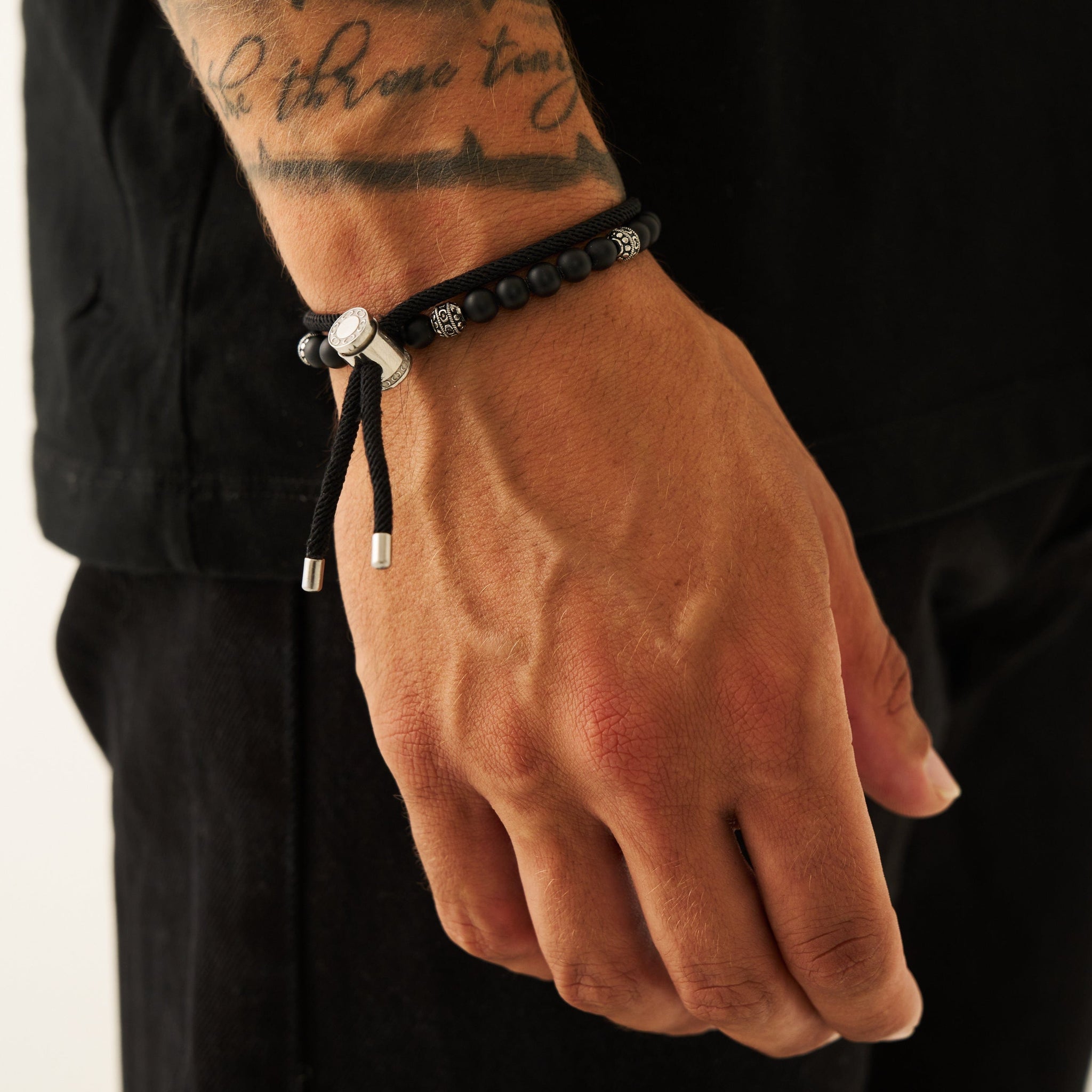 Black Cord Toggle Bracelet (Silver)
