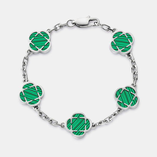 Malachite Clover Stone Bracelet (Silver)